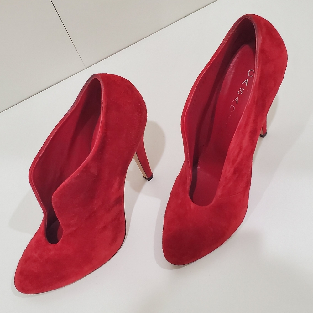 Casadei Red Suede Ankle Tulip Cut Out Booties